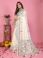 Fabrica Vibe Off-White Soft Linen Saree with Tribal Warli Art Print & Tassel Pallu