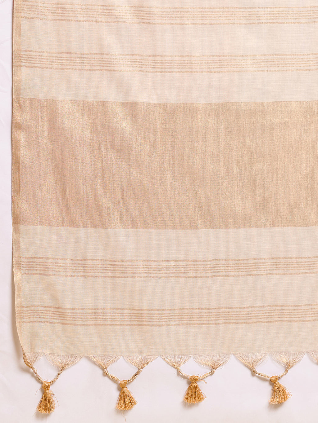 Fabrica Vibe Ivory Linen Cotton Saree with  Embroidery and Golden Woven Motifs & Elegant Tassels