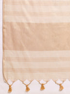 Fabrica Vibe Ivory Linen Cotton Saree with  Embroidery and Golden Woven Motifs & Elegant Tassels