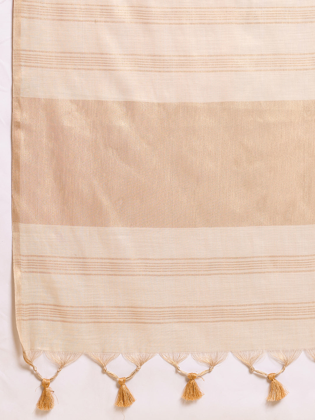 Fabrica Vibe Ivory Linen Cotton Saree with  Embroidery and Golden Woven Motifs & Elegant Tassels