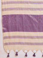Fabrica Vibe Off-White Linen Cotton Saree with Embroidery and Lavender Purple Border & Woven Motifs