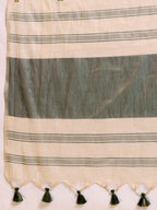 Fabrica Vibe Handwoven Off-White Cotton Linen Saree with Embroidery and Olive Green Contrast Pallu