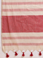 Fabrica Vibe Handwoven Off-White Linen Cotton Saree with Embroidery and Red Woven Border & Floral Buti Work