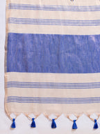 Fabrica Vibe Off-White & BLUE Linen Blend Saree with  Embroidery and Blue Woven Border & Tassel Pallu