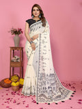 Fabrica Vibe Off-White Soft Linen Saree with Monochrome Warli Tribal Print & Tassel Pallu