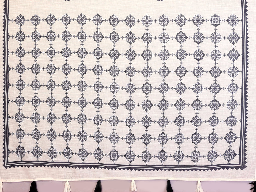 Fabrica Vibe Off-White Soft Linen Saree with Floral Print & Geometric Pallu Design