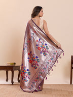 Fabrica Vibe Lavender Metallic Paithani Inspired Silk Saree with Multicolor Floral Pallu