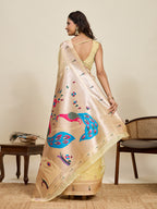 Fabrica Vibe Premium Lemon Yellow Organza Silk Saree with Peacock Pallu & Zari Woven Border