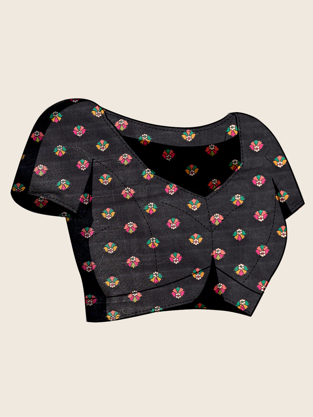 Fabrica Vibe Black Art Silk Folk Dance Printed Saree with Peacock Motifs & Tassel Pallu