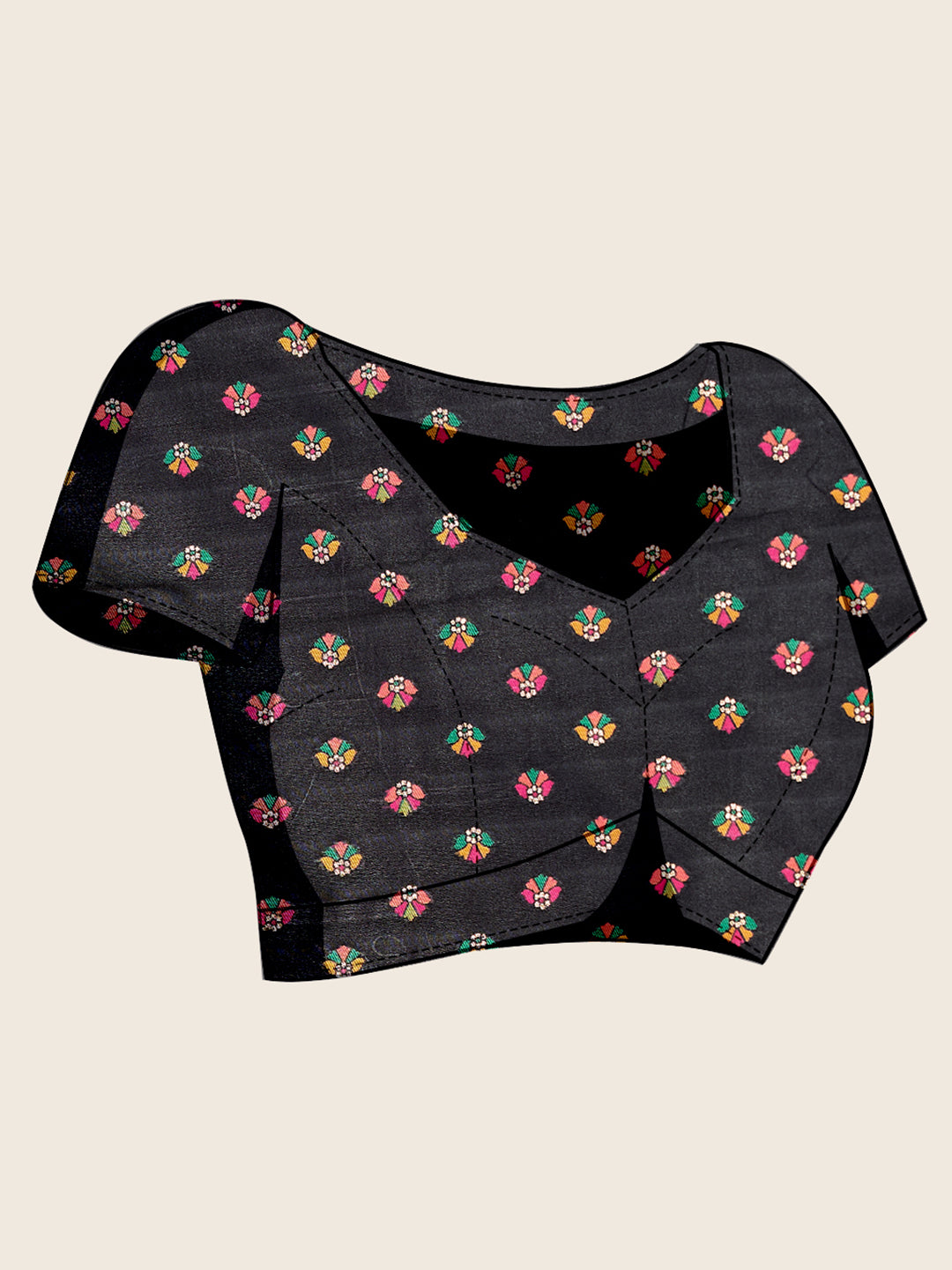 Fabrica Vibe Black Art Silk Folk Dance Printed Saree with Peacock Motifs & Tassel Pallu