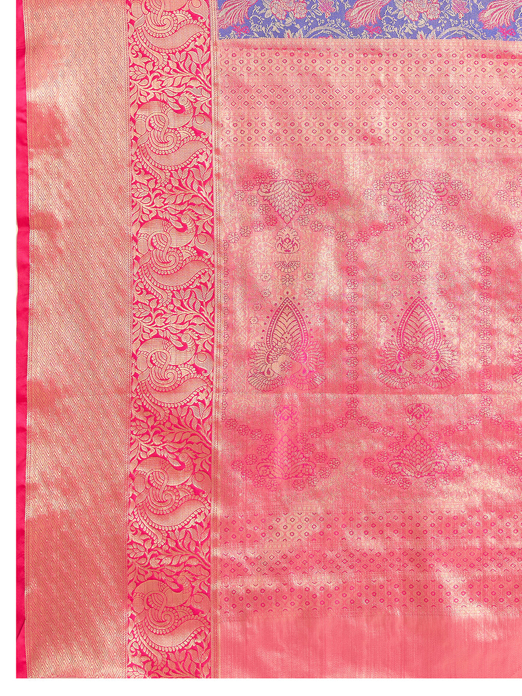 Fabrica Vibe Royal Blue & Pink Banarasi Silk Blend Saree with Floral Zari Weaving