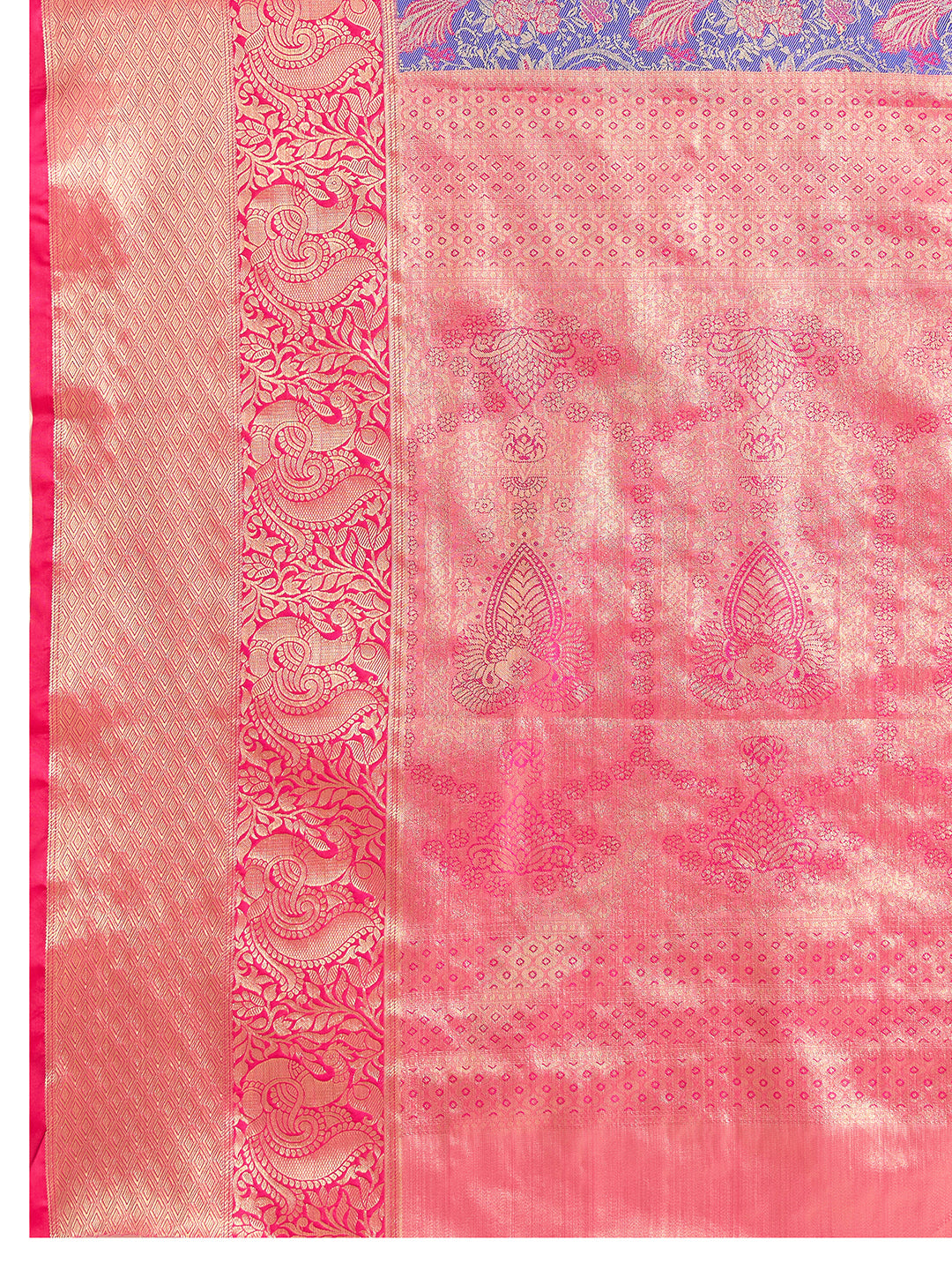 Fabrica Vibe Royal Blue & Pink Banarasi Silk Blend Saree with Floral Zari Weaving