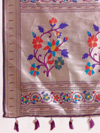 Fabrica Vibe Lavender Metallic Paithani Inspired Silk Saree with Multicolor Floral Pallu
