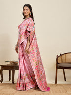 Fabrica Vibe Baby Pink Art Silk Folk Art Printed Saree with Peacock Motifs & Tassel Pallu