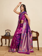 Fabrica Vibe Royal Purple Banarasi Silk Saree with Multicolor Floral Zari Border