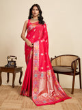 Fabrica Vibe Rani Pink Banarasi Silk Saree with Multicolor Floral Zari Weaving