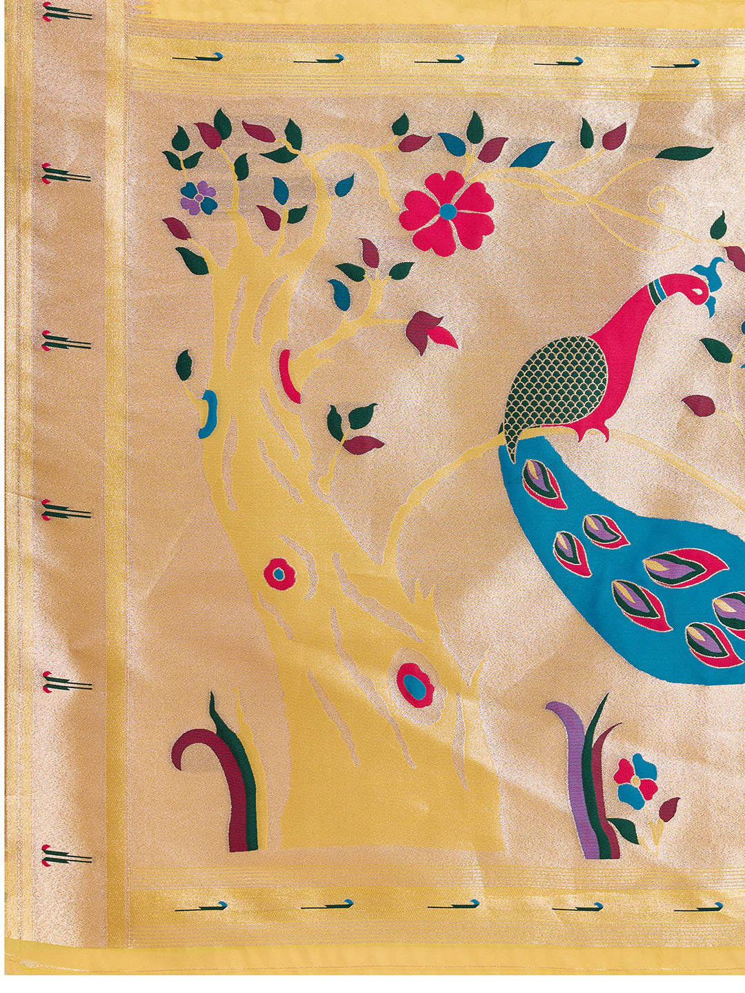 Fabrica Vibe Mustard Yellow Organza Silk Saree with Peacock Pallu & Zari Border