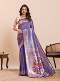 Fabrica Vibe Lavender Purple Paithani Art Silk Saree with Multicolor Floral Woven Pallu