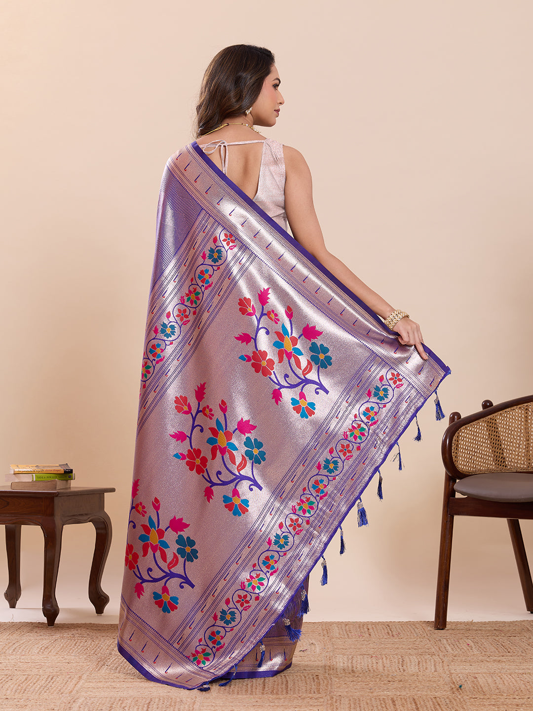 Fabrica Vibe Lavender Purple Paithani Art Silk Saree with Multicolor Floral Woven Pallu