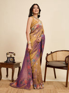 Fabrica Vibe Golden Mustard Banarasi Silk Saree with Multicolor Floral Zari Weaving
