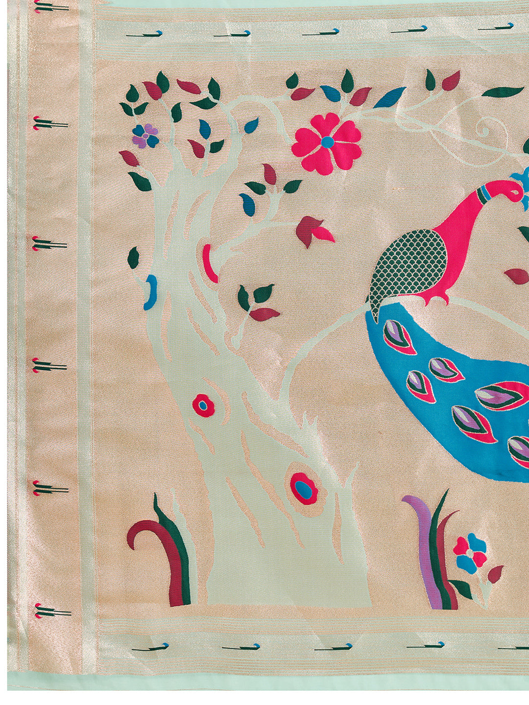 Fabrica Vibe Aqua Blue Organza Silk Saree with Peacock Motif Pallu & Zari Border