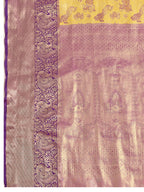 Fabrica Vibe Mustard Yellow & Lavender Banarasi Silk Blend Saree with Peacock Floral Zari Weaving
