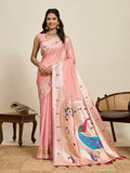 Fabrica Vibe Blush Pink Organza Silk Saree with Peacock Motif Pallu & Zari Border