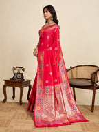 Fabrica Vibe Rani Pink Banarasi Silk Saree with Multicolor Floral Zari Weaving