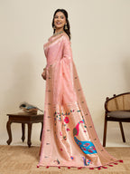 Fabrica Vibe Blush Pink Organza Silk Saree with Peacock Motif Pallu & Zari Border