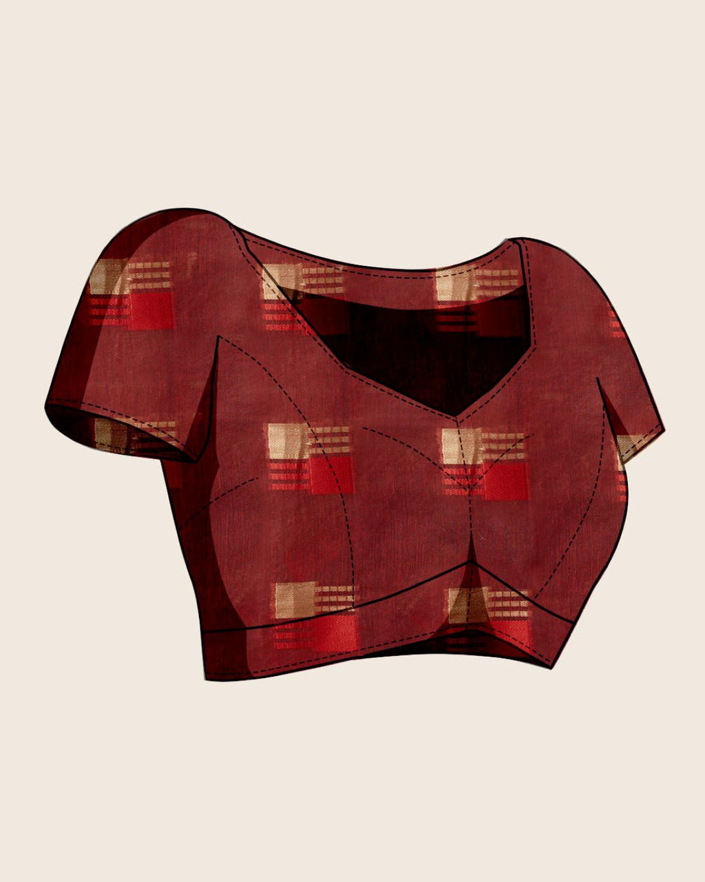 Fabrica Vibe Handwoven Bengal Cotton Saree in Black & Red with Woven Geometric Motifs