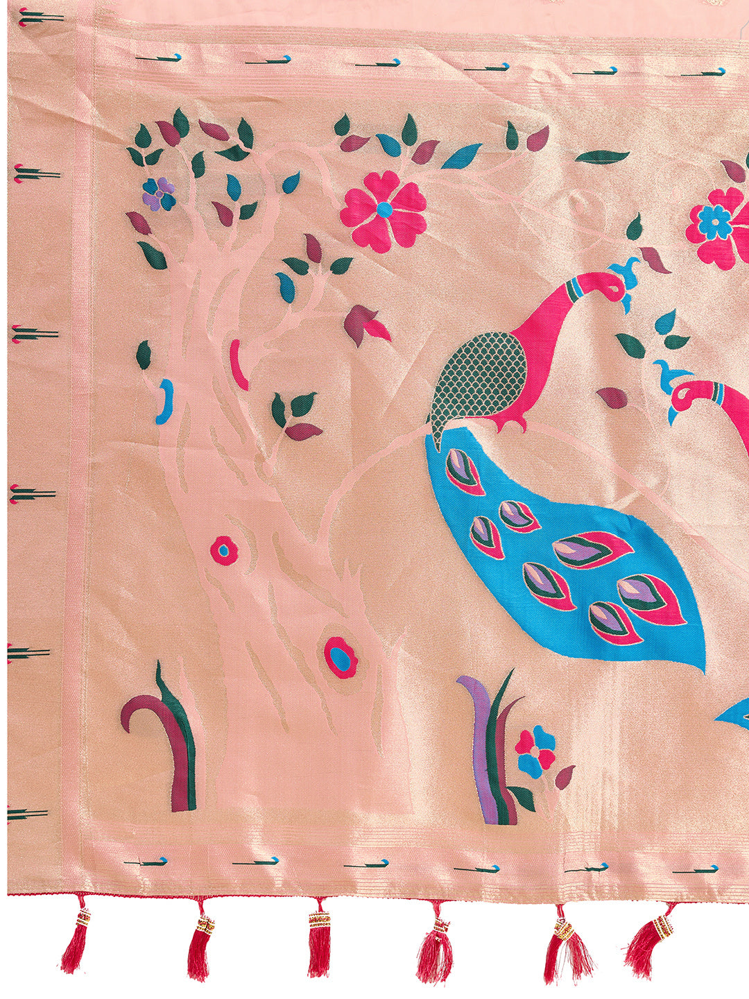 Fabrica Vibe Blush Pink Organza Silk Saree with Peacock Motif Pallu & Zari Border