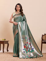Fabrica Vibe Sea Dark Green  Paithani Art Silk Saree with Multicolor Floral Woven Pallu