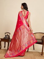 Fabrica Vibe Rani Pink Banarasi Silk Saree with Multicolor Floral Zari Weaving