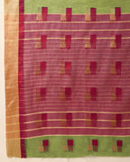 Fabrica Vibe Handwoven Bengal Cotton Saree in Parrot Green & Pink with Woven Motifs