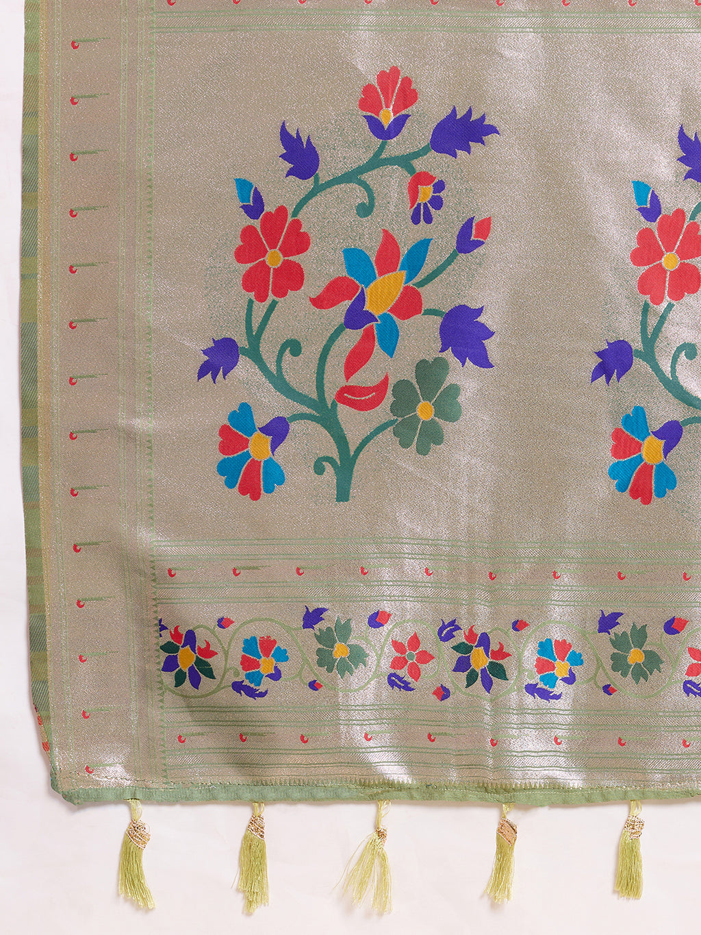 Fabrica Vibe Sea Dark Green  Paithani Art Silk Saree with Multicolor Floral Woven Pallu