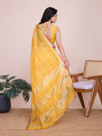 Fabrica Vibe Handwoven Bengal Cotton Linen Saree in Sunshine Yellow with Gold Check Weave