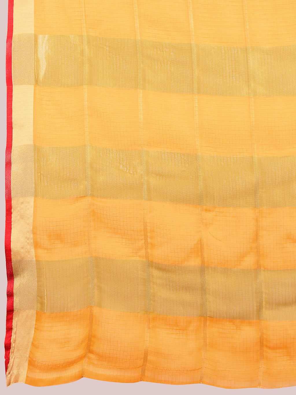 Fabrica Vibe Handwoven Bengal Cotton Linen Saree in Sunshine Yellow with Gold Check Weave