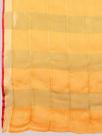 Fabrica Vibe Handwoven Bengal Cotton Linen Saree in Sunshine Yellow with Gold Check Weave
