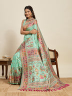 Fabrica Vibe Mint Green  Art Silk Saree with Traditional Folk & Peacock Motifs