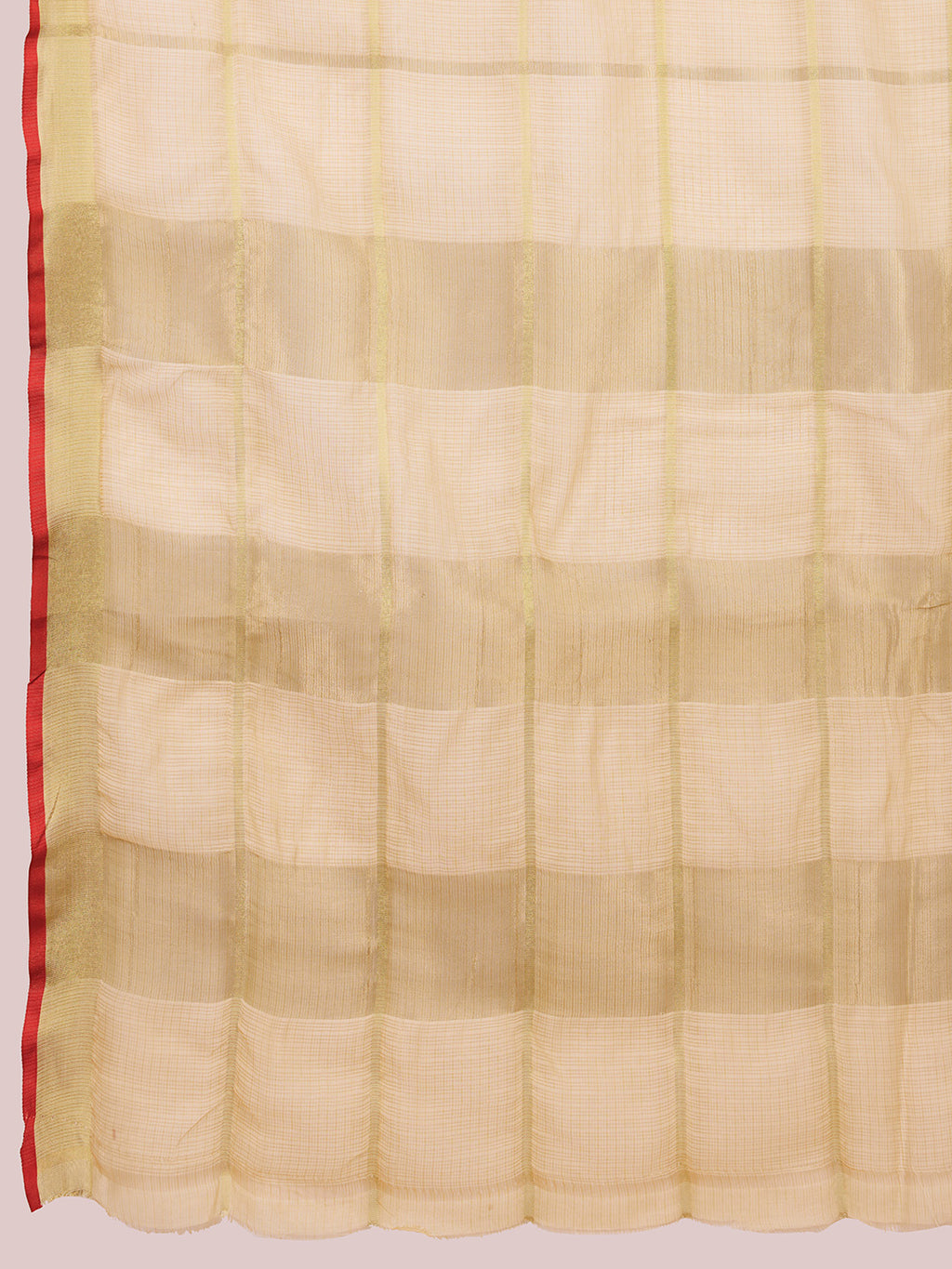 Fabrica Vibe Handwoven Bengal Cotton Linen Saree in Ivory Beige with Subtle Check Weave