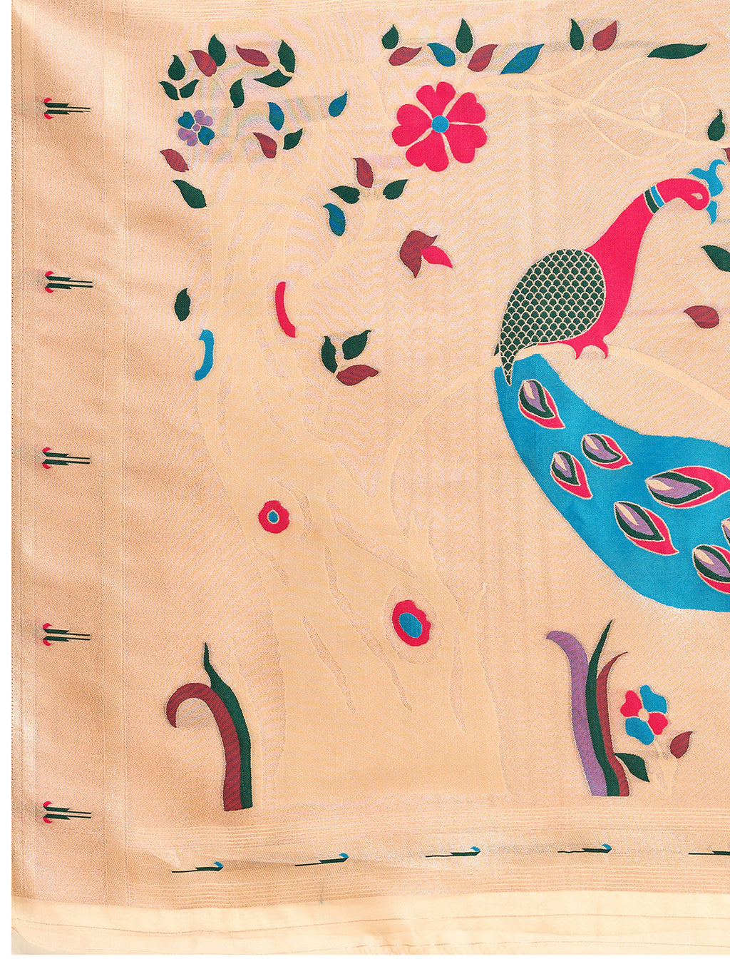 Fabrica Vibe Beige Organza Silk Saree with Peacock Pallu & Floral Woven Design