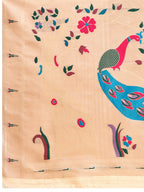 Fabrica Vibe Beige Organza Silk Saree with Peacock Pallu & Floral Woven Design