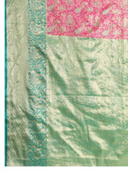 Fabrica Vibe Pink & Mint Green Banarasi Silk Blend Saree with Woven Zari Floral Design