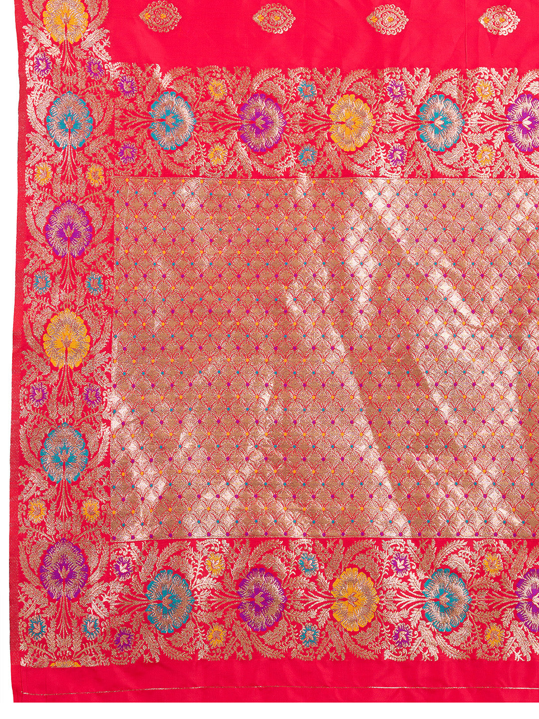 Fabrica Vibe Rani Pink Banarasi Silk Saree with Multicolor Floral Zari Weaving