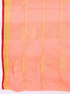 Fabrica Vibe Peach Handwoven Cotton Saree with Golden Checks & Contrast Border