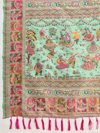 Fabrica Vibe Mint Green  Art Silk Saree with Traditional Folk & Peacock Motifs