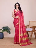 Fabrica Vibe Rani Pink Gold Checkered Linen Blend Saree with Zari Border
