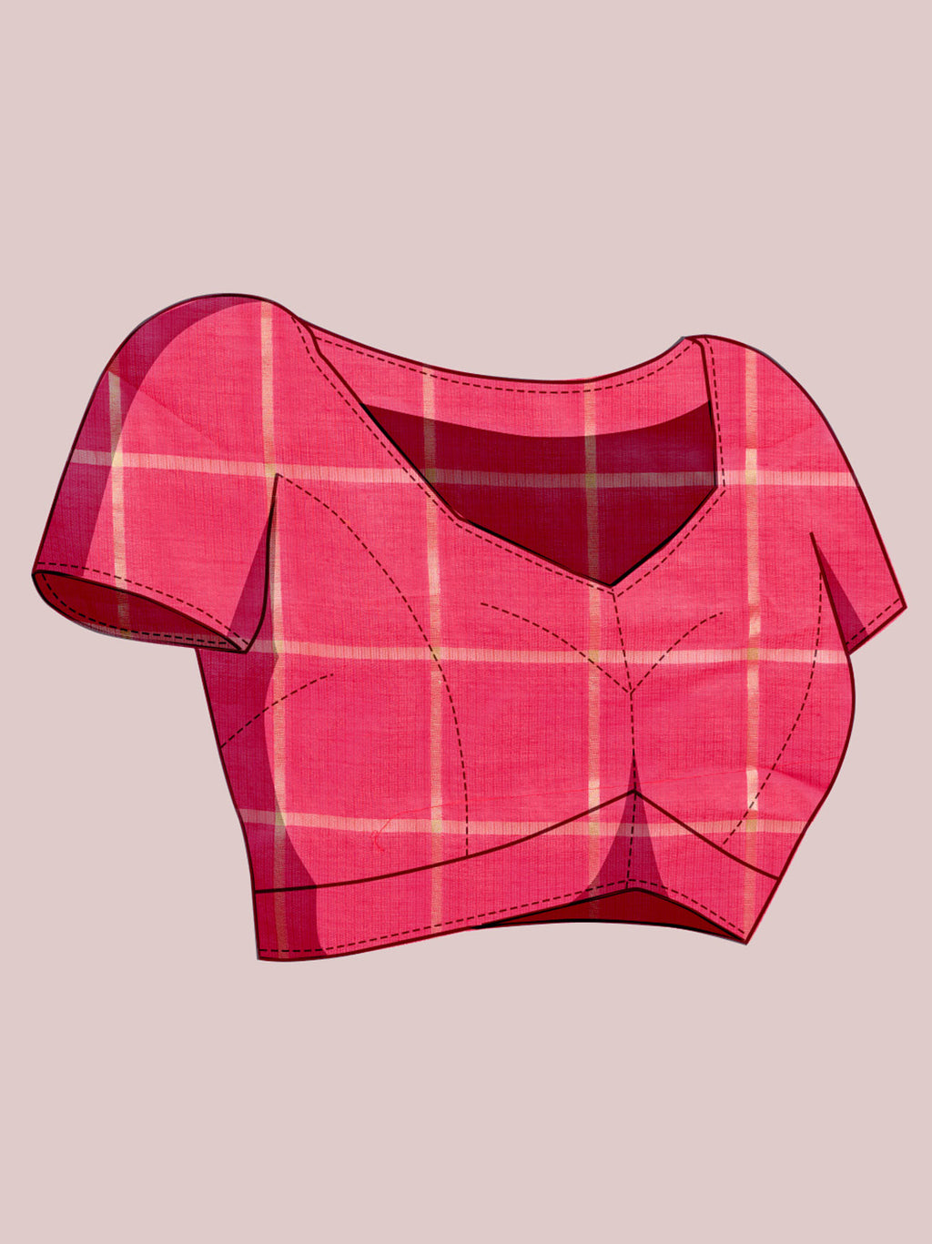 Fabrica Vibe Rani Pink Gold Checkered Linen Blend Saree with Zari Border