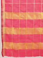 Fabrica Vibe Rani Pink Gold Checkered Linen Blend Saree with Zari Border