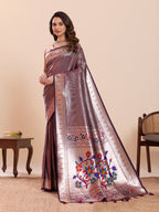Fabrica Vibe Lavender Metallic Paithani Inspired Silk Saree with Multicolor Floral Pallu